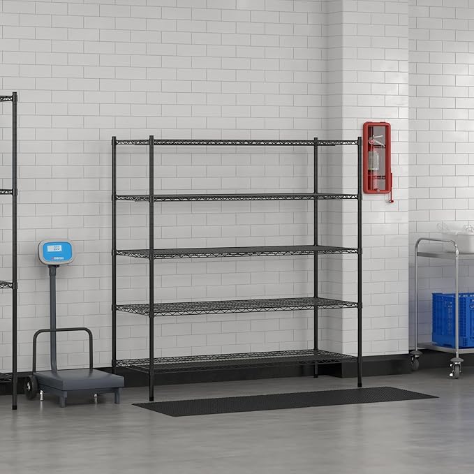 Commercial NSF Listed Black Epoxy Stationary Wire Shelving Kit 24" x 60" x 64", with 5 Shelves Perfect for Warehouse, Walk-in Refrigerator, Freezer, Grocery Store, Restaurant, Dishroom