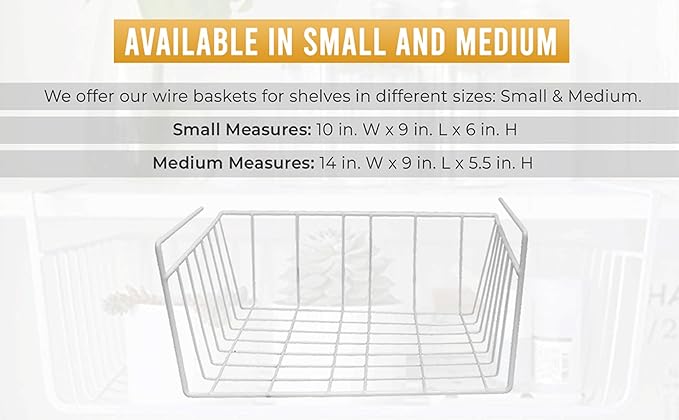 YBM HOME Under Shelf Wire Basket Storage Organizer for Kitchen Pantry - White Hanging Metal Wrap Rack, Easy to Install, (2 Pack, Small) 2221-2