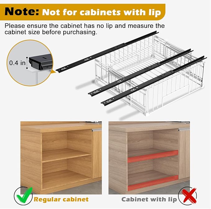REALINN 2 Pack Pull Out Cabinet Organizer, Expandable(12"-20") Slide Out Drawers 3 Slide Rails Fix with Adhesive or Screw, Roll Out Shelves for Kitchen Cabinet Organization, White, 6.75in height