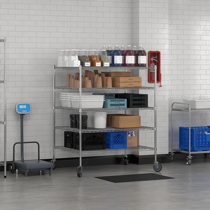 Commercial NSF Listed Chrome Mobile Wire Shelving Kit 36" x 48" x 60", with 5 Shelves Perfect for Warehouse, Walk-in Refrigerator, Freezer, Grocery Store, Restaurant, Dishroom