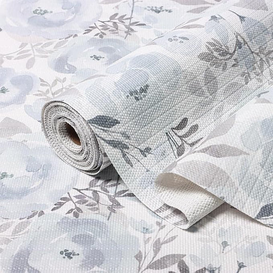 Amiitay Blue Peony Shelf and Drawer Liner for Kitchen,Non-Adhesive and Strong Non-Slip Floral Cabinet Drawer Liners for Kitchen Shelf, Waterproof Cupboard Liners,Easy to Clean,12IN x 10FT
