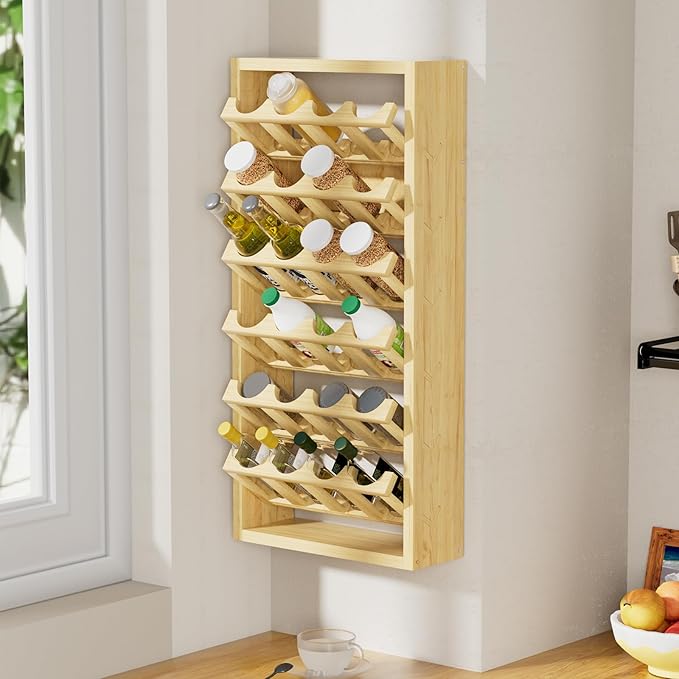 24 Can Spray Paint or Lube Can Storage Holder Rack,Wall Mount 6-tier Aerosol Spray Paint Bottle Wooden Organizer for Garage and Home Craft Workspace 14.2" (L) x 5" (W) x 30" (H)