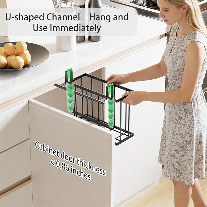 3 Pack Over Cabinet Door Organizer - Adjustable Cabinet Door Organizer with Towel Rack,Hanging Over the Door Organizer for Cutting Board, Plastic Wrap, Aluminum Foil, Cleaning Supplies, Baking