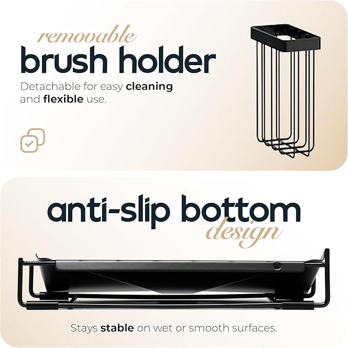 Modern Kitchen Sink Caddy Organizer with Soap & Sponge Holder – Rustproof Stainless Steel Brush Stand for Sink Counter – Stylish Kitchen Decor & Accessories.