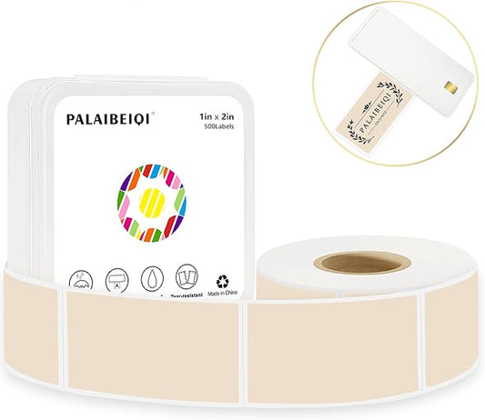 PALAIBEIQI 1x2 inch Blank Removable Freezer Labels Printable Rectangle Stickers 500PCS Water Oil Resistant with Perforation Line for Food Containers Jars Pantry Organization, Light Brown