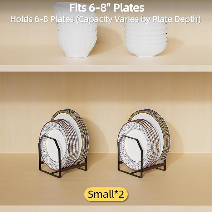 2 Pack Small Kitchen Plate Organizer, Metal Dish Racks for Apartment, Small Family, or Countertop Use – Fits 6"–10" Plates, Black