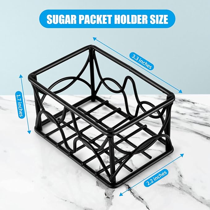 DLUGOPIS 4 Pieces Black Metal Sugar Packet Holder Tea Bag Organizer Sugar Caddy Holder Small Sugar Container Coffee Creamer Holder Tea Bag Caddy Holder for Coffee Bar Kitchen Home