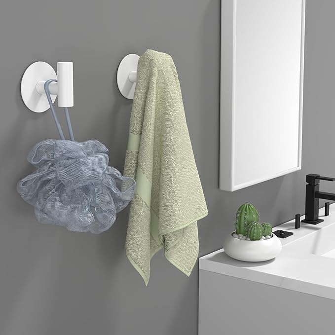 VINHOLD Heavy Duty White Towel Hooks, Stainless Steel Adhesive Coat Hooks for Bags, Towels, Robes, Hats, Aprons – No Drill Bathroom, Kitchen, Hotel Wall Hooks (2 Pack)