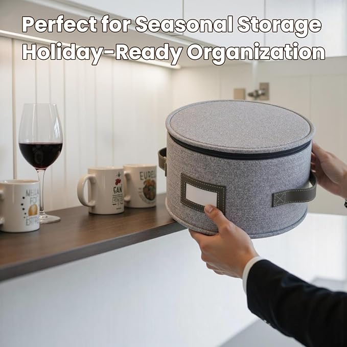 HOMELUX THEORY Dessert Plate Storage Box, 2pc Light Gray Hard Shell China Storage Containers With 24 Felt Pads, Kitchen Storage Bins With Lids, Heavy Duty Moving Box for Dishes & Dinner Plate