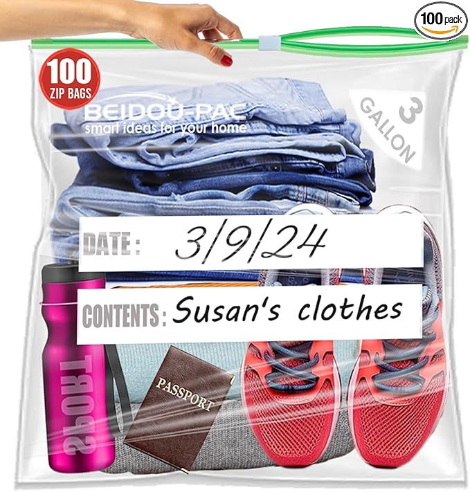 3 Gallon Large Slider Plastic Bags, | 100 Count | 2 Mil | 16" x 18" | Heavy-Duty Reusable Clear Freezer Storage Bags(Slider-3 gallon-100count)
