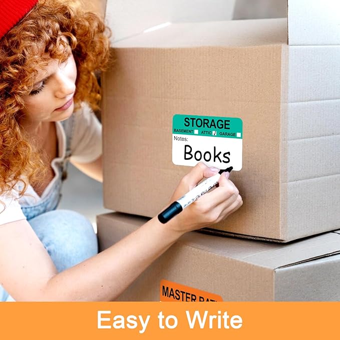 Labelebal 600 Writable Stickers 2” x 3” Each,20 Designs Pre-Printed Color-Coded Home Moving Packing Box Labels with Fragile, Extra, Heavy Labels