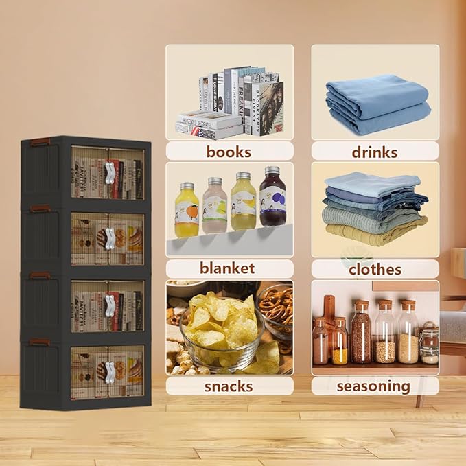 ONAIL 5 Tier Plastic Storage Bins and Boxes Organizer - 656Qt Collapsible Stackable with Lids, Extra Large Closet Organizer for Bedroom, Living Room, Office Organization - Foldable Cabinet Containers