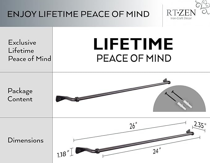 RTZEN Farmehouse Bathroom Towel Holder - Wrought Iron Matte Metal Black Towel Bar Wall Mount Rod - Handmade Home Decor Metal Kitchen Hanger Bar (16'' - Fits 16 Inch Towels)