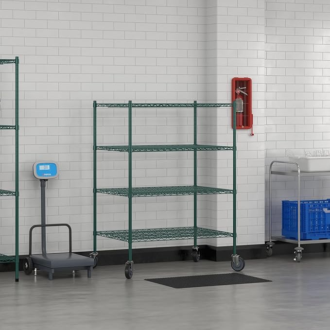 Commercial NSF Listed Green Epoxy Mobile Wire Shelving Kit 30" x 42" x 60", with 4 Shelves Perfect for Warehouse, Walk-in Refrigerator, Freezer, Grocery Store, Restaurant, Dishroom