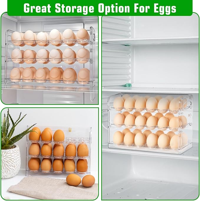 Tobeelec Clear Egg Holder for 36 Eggs, Egg Storage for Refrigerator, PET Egg Container for Kitchen Countertop, Egg Dispenser, Egg Tray