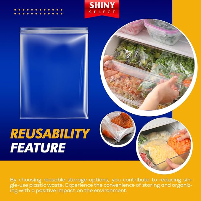 Shiny Select 3 Gallon Large Storage Bag, 16”x18”, 50 Count – Big Clear Plastic Resealable Zip & Lock Bag, 2 Mil Heavy Duty for Fruits, Vegetables, Meat Marinate, Office Supplies, Toys, Books, Gears