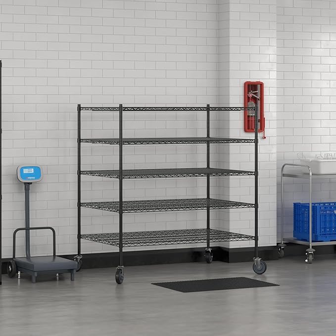 Commercial NSF Listed Black Epoxy Mobile Wire Shelving Kit 36" x 54" x 60", with 5 Shelves Perfect for Warehouse, Walk-in Refrigerator, Freezer, Grocery Store, Restaurant, Dishroom