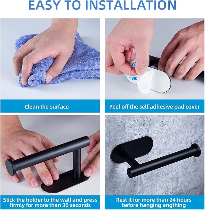 YUET Toilet Roll Holder Self Adhesive Black Paper Holders Tissue Stand Hanger Bathroom SUS-304 Stainless Steel,No Drilling Required, Strong Adhesiveness and Waterproof