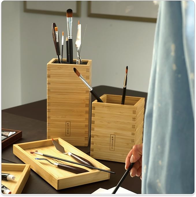 KAIZEN Bamboo Knife Block Without Knives - Perfectly Sized Universal Knife Holder for Knives, Scissors - Unique Knife Storage for Counter Top with Anti-Slip Base (Natural)