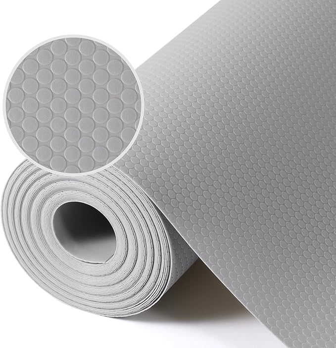 Light Gray Shelf Liners for Kitchen Cabinets Non Adhesive Drawer Liner for Bathroom Waterproof Refrigerator Liners for Shelves Fridge Plastic Mats Cabinet Cupboard Liner 23.6 x 236.2 Inches