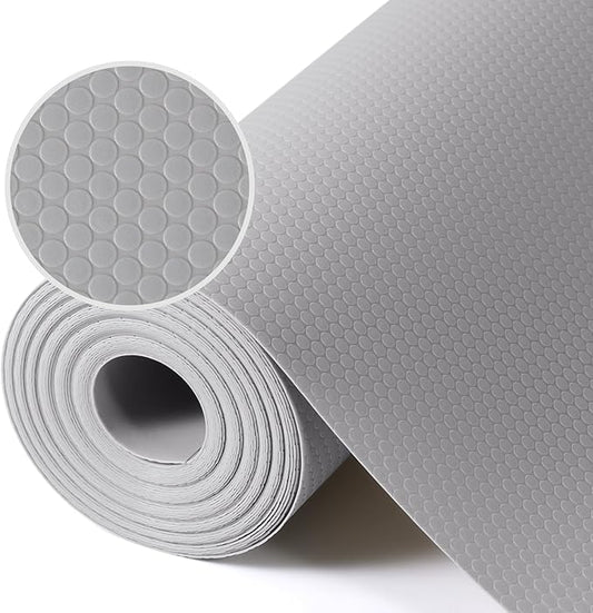 Shelf Liners for Kitchen Cabinets Non Adhesive Drawer Liner for Bathroom Waterproof Refrigerator Liners for Shelves Fridge Plastic Mats Cabinet Cupboard Liner Light Gray 11.8 x 118 Inches