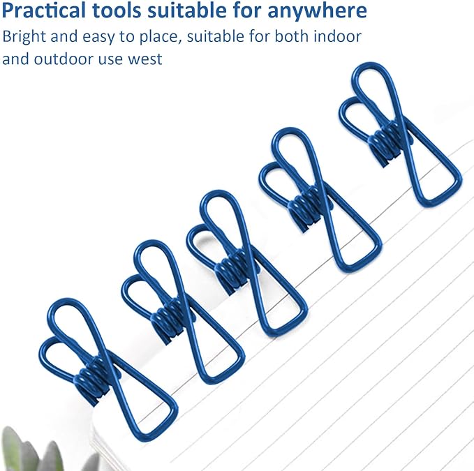 Multipurpose Metal Bag Clips - 2 Inch Colorful Sealer for Sealing Food, Paper Holder, Clothesline Clip for Laundry Hanging, Kitchen Bags (Blue, 36PCS)