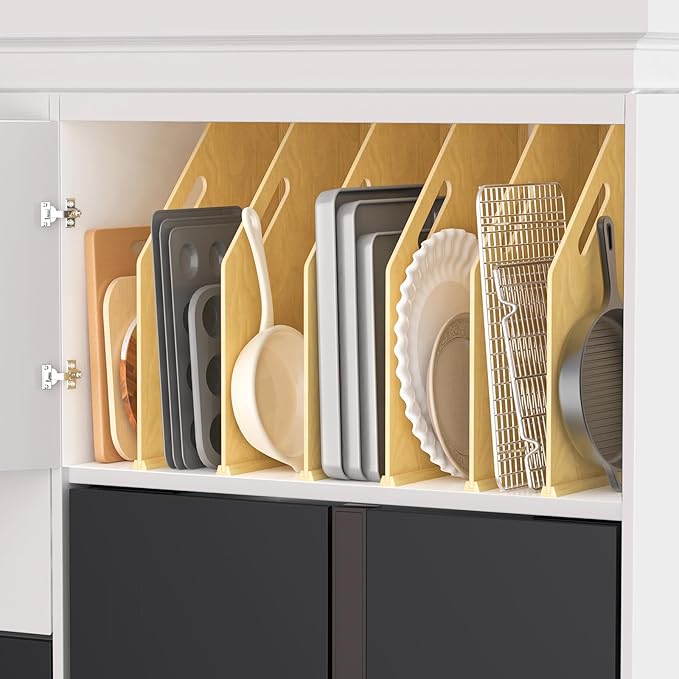 6 Pack Wood Tray Dividers for Cabinet, Cookie Sheet Organizer for Cabinets, No-Cut Kitchen Cabinet Dividers, Cookie Trays for Kitchen, Utility Rooms, Pantry Storage
