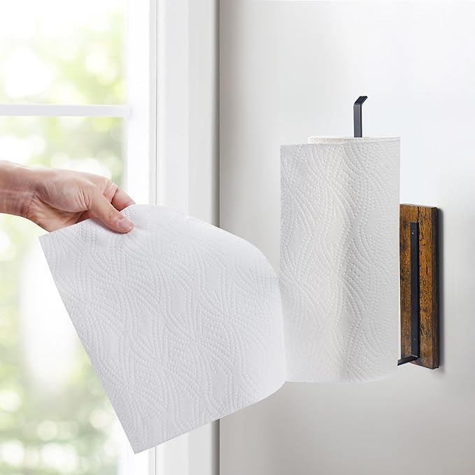 Magnetic Paper Towel Holder,Wood Farmhouse Heavy Duty Strong Magnet Backing for Toolbox,Grill,Microwave,Fridge,Garage - Fit for Large Size of Paper Towel Roll