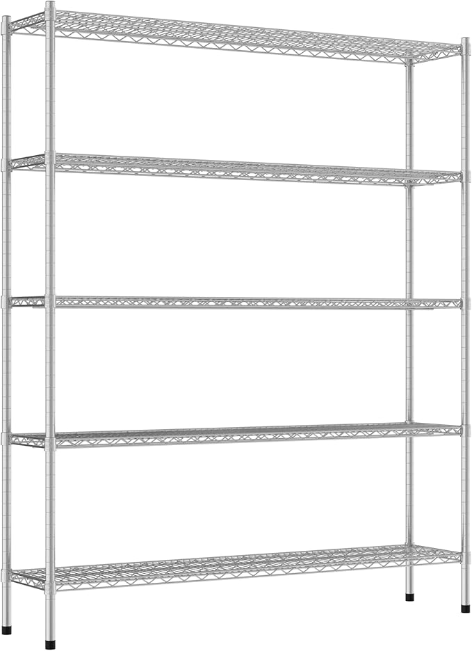Commercial NSF Listed Chrome Stationary Wire Shelving Kit 14" x 60" x 74", with 5 Shelves Perfect for Warehouse, Walk-in Refrigerator, Freezer, Grocery Store, Restaurant, Dishroom