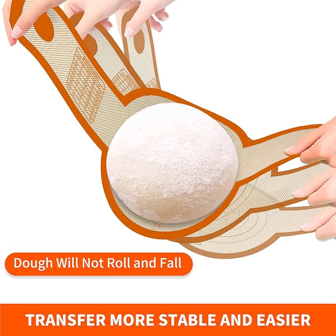 Silicone Bread Sling Dutch Oven Liner, Non-Stick & Easy Clean Reusable Oval and Round Silicone Bread Baking Mat with Long Handles, Easy to Transfer Sourdough Bread - 2 Orange Set