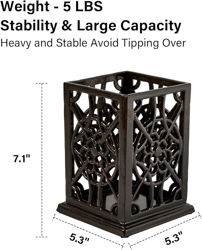 jogreful Utensil Holder, Cast Iron Kitchen Utensil Crock for Countertop, Extra Large Utensil Organizer with Weighted-Base, Housewarming Vintage Decor, Flower Pattern, Coffee Gold