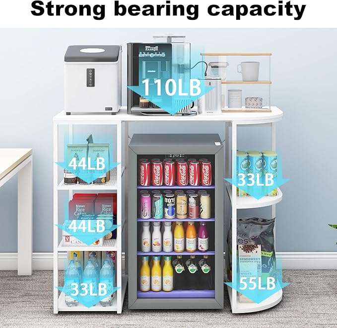 PUNCIA Mini Fridge Cabinet with Storage Coffee Bar Cabinet with Mini Refrigerator Space Beverage Wine Fridge Stand Organizer with Power Outlet Microwave Oven Stand Rack for Home Dorm