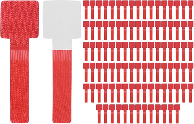 M METERXITY 100-Pack Hook and Loop Cable Ties, 3.5 x 1.1 Inch Adjustable Self-Adhesive Cord Organizer for Desk/Home/Wall/Office Essentials, Cable Management Under Desk [Red]