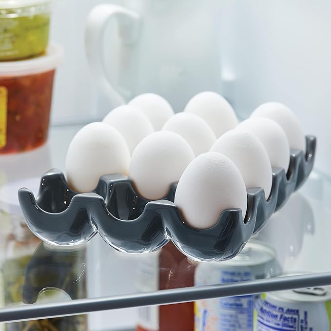 Rachael Ray Solid Glaze Ceramics Egg Tray/Holder, 12 Cup, Dark Gray