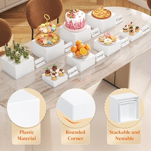 Lifewit 8 PCS Buffet Risers and Stands, Food Risers for Buffet Table, Catering Dessert Cake Holder for Party, Collectibles Jewelry Display Shelf, Nesting Cube Boxes, White, (6",7",7.8",8.3")