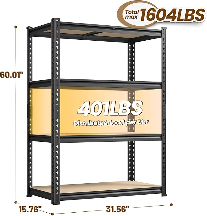 4-Tier Storage Shelves, 1604LBS Adjustable Pantry Shelves, Metal Shelving Unit for Kitchen, Pantry, Closet, Laundry, Garage, 15.76" D × 31.56" W × 48.06" H
