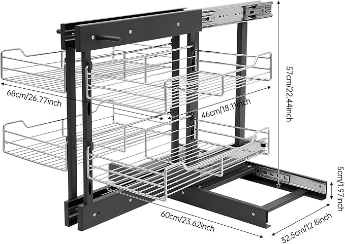 Pull Out Corner Cabinet Organizer 4 Basket, Storage 11lbs Per Basket Adjustable Height Shelves, Blind Corner Kitchen Storage with Full Extension Slides for Pots Pans Cleaning Supplies