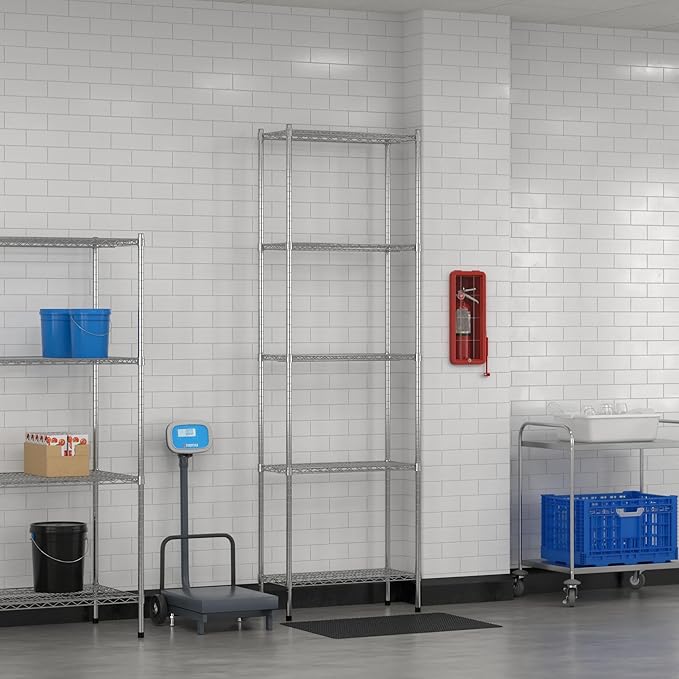 Commercial NSF Listed Chrome Stationary Wire Shelving Kit 14" x 30" x 96", with 5 Shelves Perfect for Warehouse, Walk-in Refrigerator, Freezer, Grocery Store, Restaurant, Dishroom