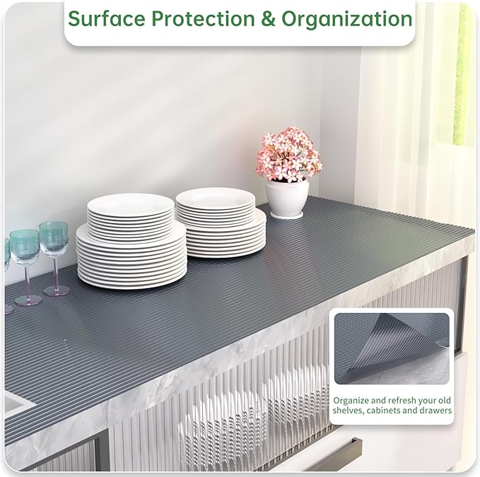 Shelf and Drawer Liner for Kitchen Cabinet, Non-Adhesive 18in x 360in Waterproof Durable Thickened EVA Material Easy-to-Cut Contact Paper Non Slip Mat for Refrigerator, Cupboard, Dresser