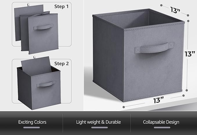 Sorbus Fabric Storage Cubes - 6 Foldable Storage Bins for Organizing Pantry, Cubbies, Toy Box - Clothes Storage & Closet Organizer - 13 Inch Collapsible Cube Baskets for Shelves with Handle