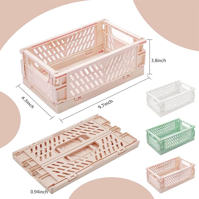 3 Pack Large Plastic Storage Basket for Shelf Organizing, Collapsible Crate Folding Storage Bin for Desk Organizier Stackable Containers for Home Kitchen Classroom Office Bathroom Storage(10x6.5x2.7")