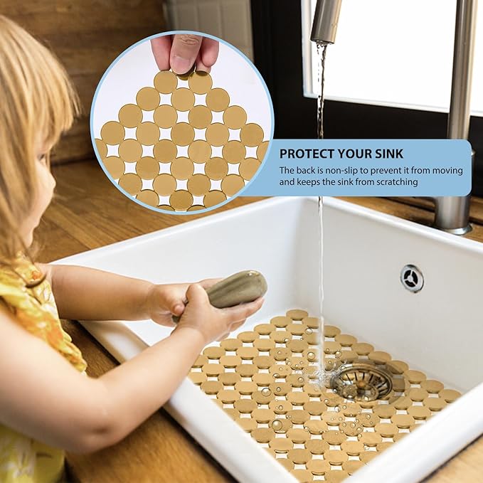 Kitchen Sink Mat for Stainless Steel/Ceramic Sinks,2 Pack Dish Sink Mats for Kitchen Sink with Scissors, Fast Draining,Easy to Clean,DIY Cut,15.7 X 11.8 Inch(Light Yellow)