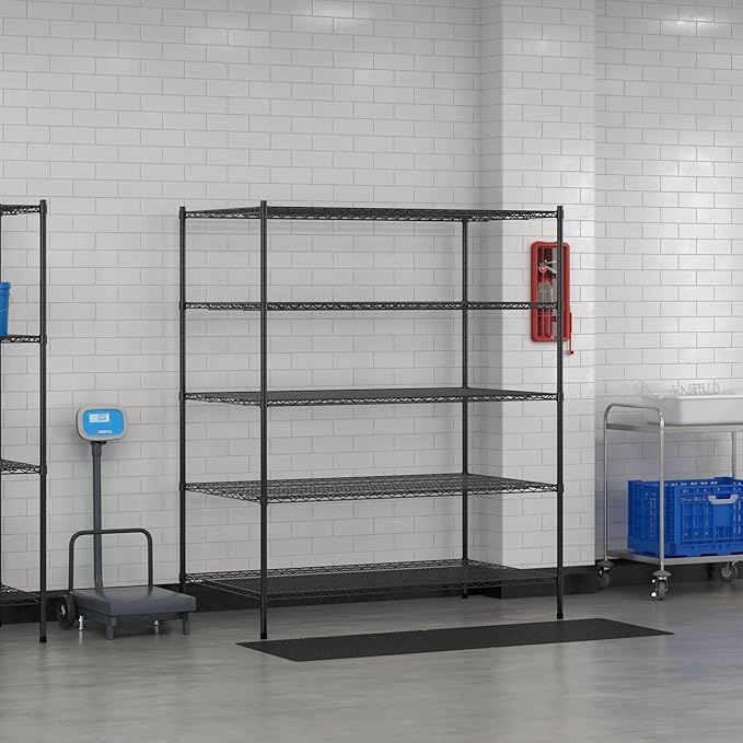 Commercial NSF Listed Black Epoxy Stationary Wire Shelving Kit 36" x 60" x 74", with 5 Shelves Perfect for Warehouse, Walk-in Refrigerator, Freezer, Grocery Store, Restaurant, Dishroom