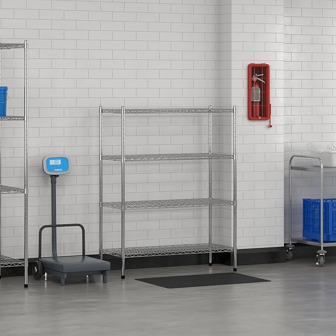Commercial NSF Listed Chrome Stationary Wire Shelving Kit 18" x 42" x 54", with 4 Shelves Perfect for Warehouse, Walk-in Refrigerator, Freezer, Grocery Store, Restaurant, Dishroom
