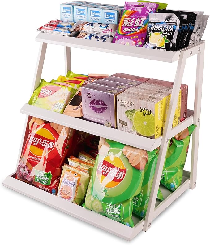 WWN 3 Tier White Candy Display - Snack holder with snack holder - Display Stand for Vendors- Cupcake display stand –Tabletop Shop Retail Display (WHITE)