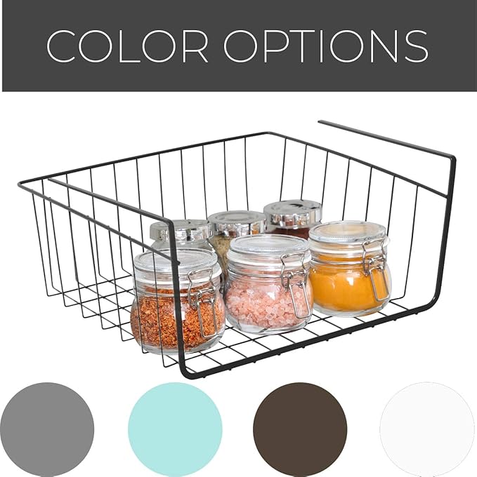 Smart Design Undershelf Storage Basket - Small - Snug Fit Arms - Steel Metal Wire - Rust Resistant - Under Shelves, Cabinet, Pantry, and Shelf Organization - 12 x 5.5 Inch - Black