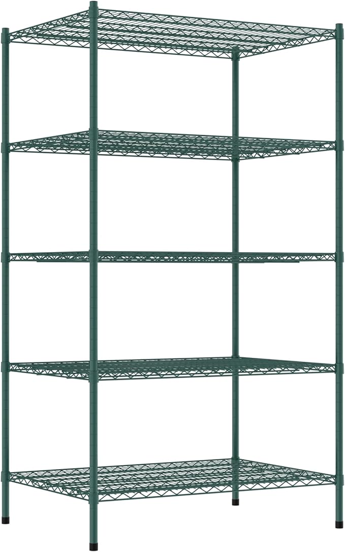 Commercial NSF Listed Green Epoxy Stationary Wire Shelving Kit 30" x 42" x 74", with 5 Shelves Perfect for Warehouse, Walk-in Refrigerator, Freezer, Grocery Store, Restaurant, Dishroom