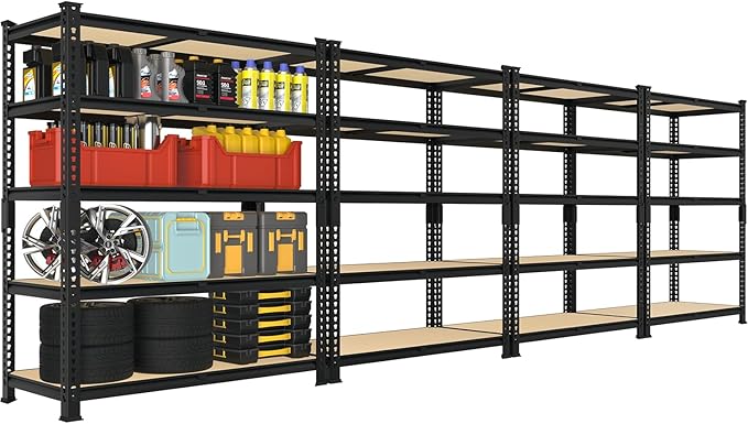 Heavy Duty Metal Storage Shelves - 36" W x 16" D x 72" H 5 Tier Adjustable Garage Shelving Unit, Industrial Utility Rack Shelf for Warehouse, Pantry, Kitchen, Black, 4 PCS