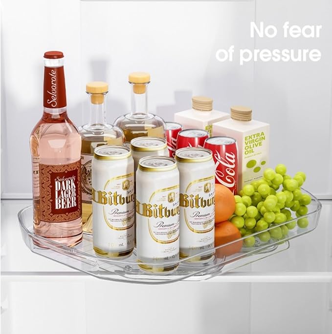 Organizer for Refrigerator Rotates 360 Turntable Fridge Cabinet Storage Fridge Storage Condiment Food Spices Pantry Bathroom and Vanity Makeup Organizers (Transparent, Large Size, 15.9 * 11.4)