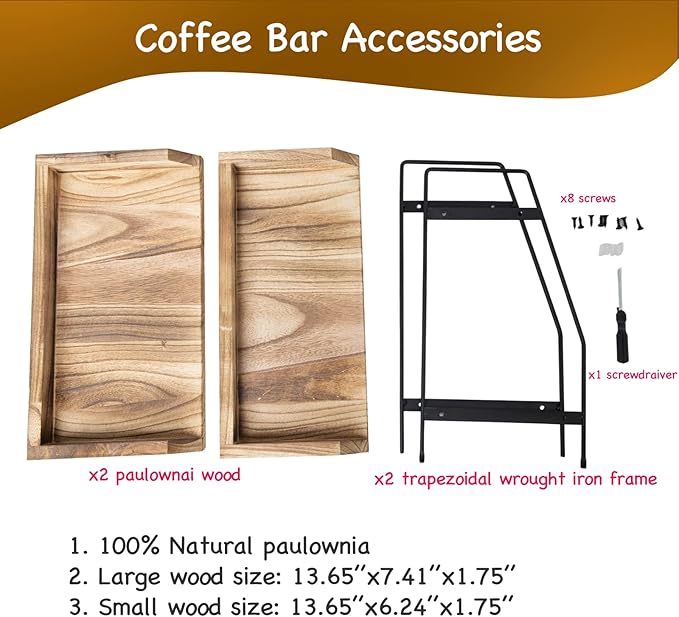 QUALLON Coffee Bar Accessories and Organizer, Coffee Station Organizer 2 Tier Bathroom Counter Organizer, Wood Coffee Tray, Bathroom Vanity Organizer, Countertop Shelf for Kitchen, Coffee Lover